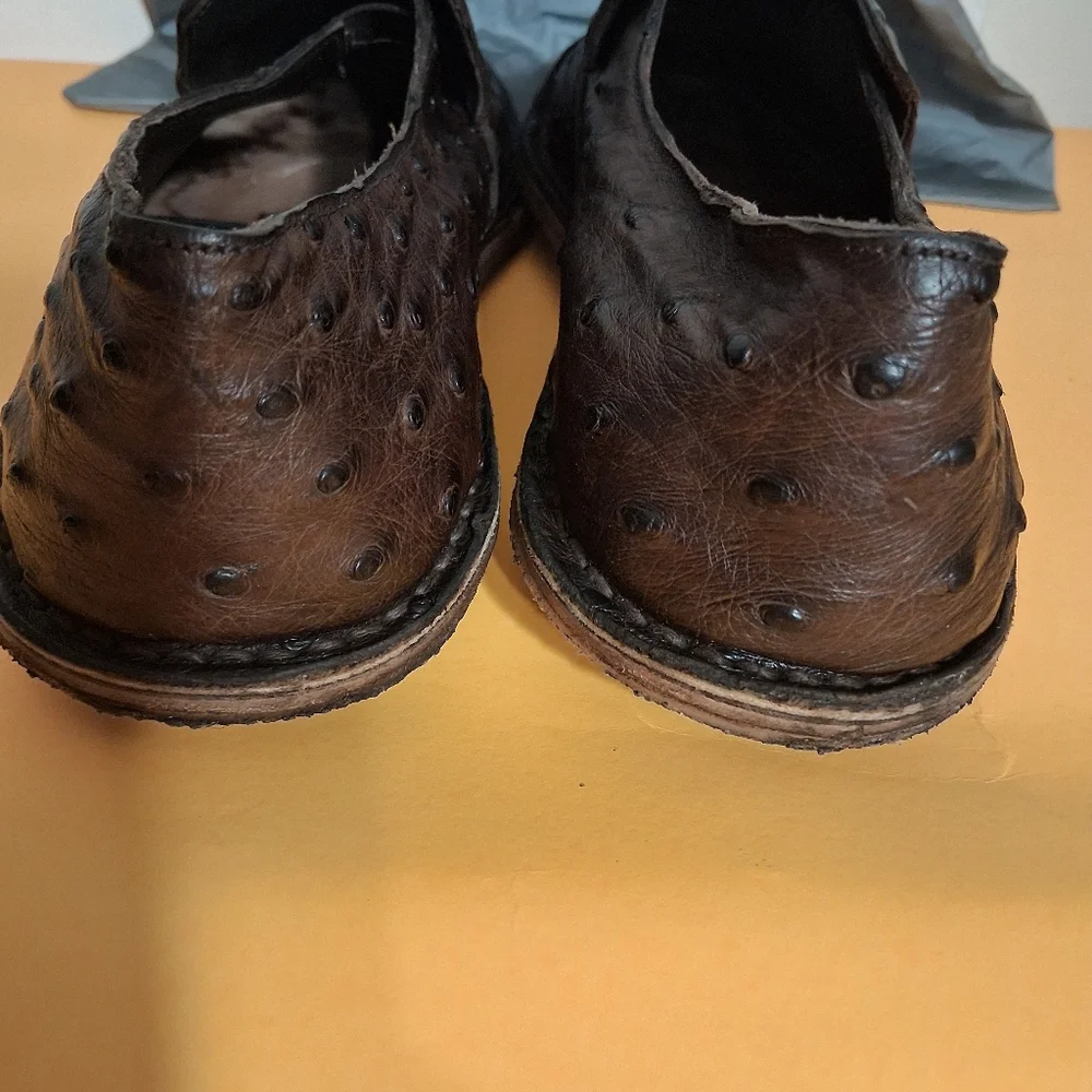 Prada Dark Brown Ostrich Leather Slip-On Loafers